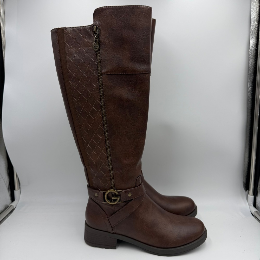 GBG by GUESS Brown Quilted Knee High Riding Boots Womens Size 6.5M Vegan Leather